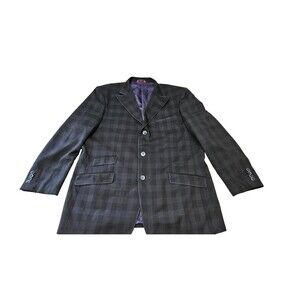 T Fusion Black Plaid Long Sleeves Three Button Front Men's Size 46R